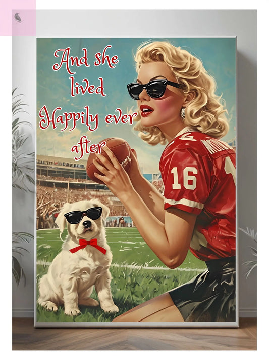 Vintage Canvas Football  Wall Art,  San Francisco sports fan, Female football  Home Decor, Football Lover Gift, Retro  SF football Style Art, The flirty crow