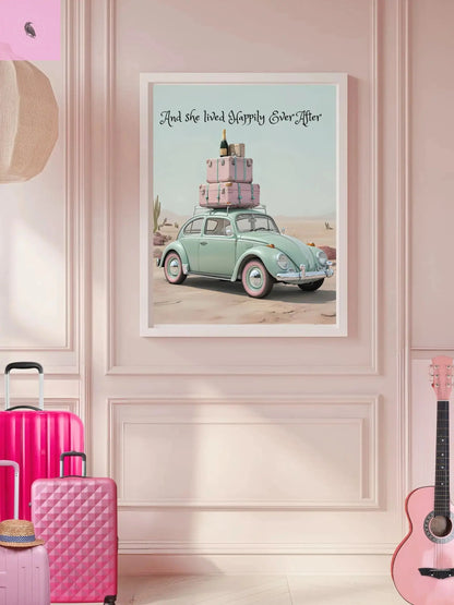 Happily Ever After Vintage Car Poster, Traveler wall print,  Travel Wall Art, Wanderlust poster , Boho Home Accents, Gift for Travelers The flirty crow