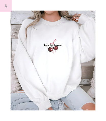 Sensitive Gangster Sweatshirt, Coquette cherries crewneck, Cozy Unisex sweatshirt, Gift for Friends, Casual Wear, Comfortable Fashion, The flirty crow