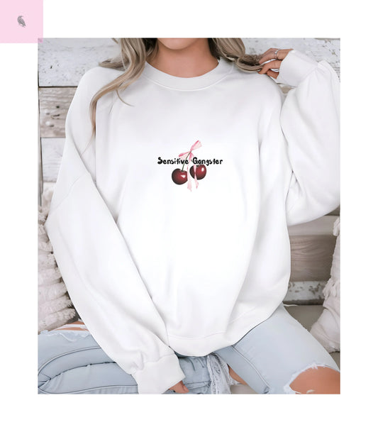 Sensitive Gangster Sweatshirt, Coquette cherries crewneck, Cozy Unisex sweatshirt, Gift for Friends, Casual Wear, Comfortable Fashion, The flirty crow