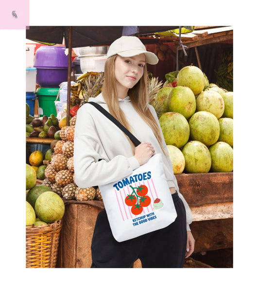 Tomato Vibes Tote Bag, Grocery tote,  Beach bag, travel tote,gift for gardener, veggie lover, Fun Gift for Foodies, Garden Lovers The flirty crow