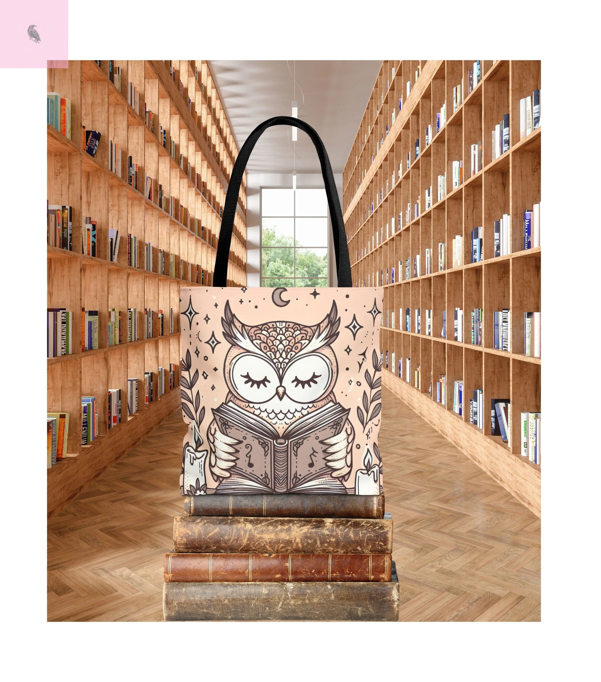 Reading lover  Owl Tote Bag, Cute Animal Tote, Book Lover Gift, AOP Shopping Bag, Owl Art Bag, Eco-Friendly Carryall, gift for reader The flirty crow