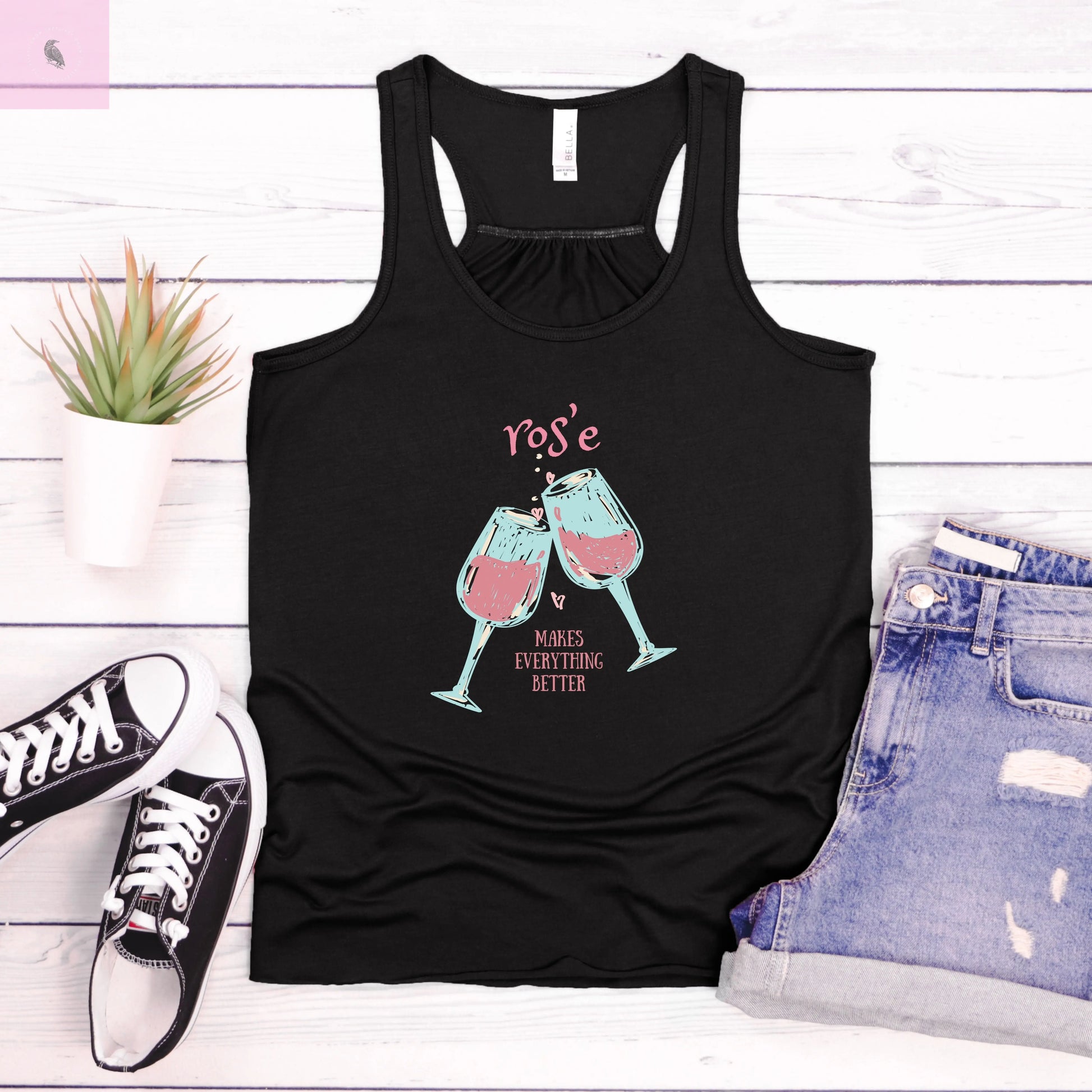 Ros'e tank top wine tasting tee Women's Flowy Racerback cotton soft  Tanktop the flirty crow