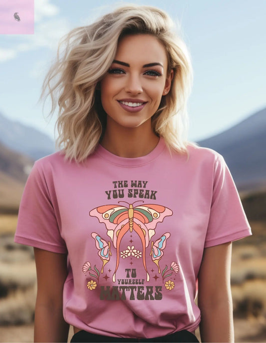 Retro Butterfly Tee, Positive Vibe, Cotton T-Shirt, Speak Kindly Shirt, Quality Vintage Top, Unisex Tee the flirty crow