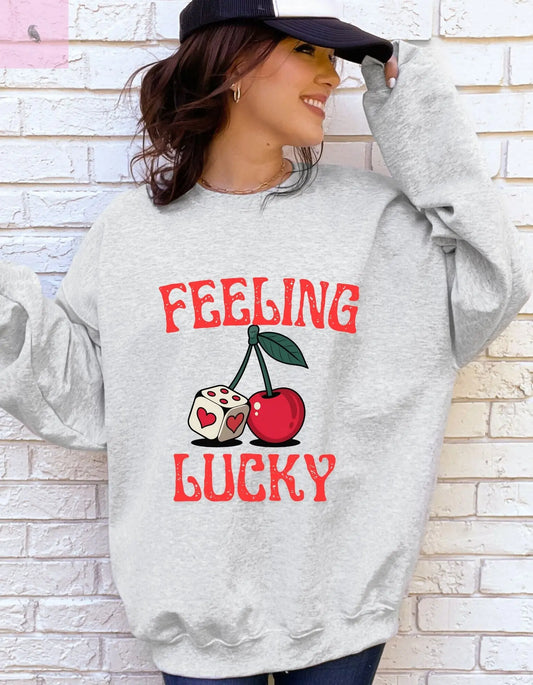 Lucky Cherries Sweatshirt, Feeling Lucky Unisex Crewneck, Lucky Charm Jumper, Casino Lover Gift, Gambling Apparel, Cherry Print Pullover the flirty crow