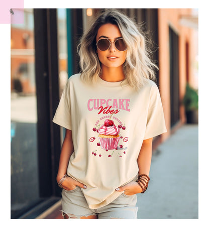 Cupcake Vibes Unisex T-shirt, Cute Dessert Tee, Bakery Lover Gifl, Foodie Fashion The flirty crow