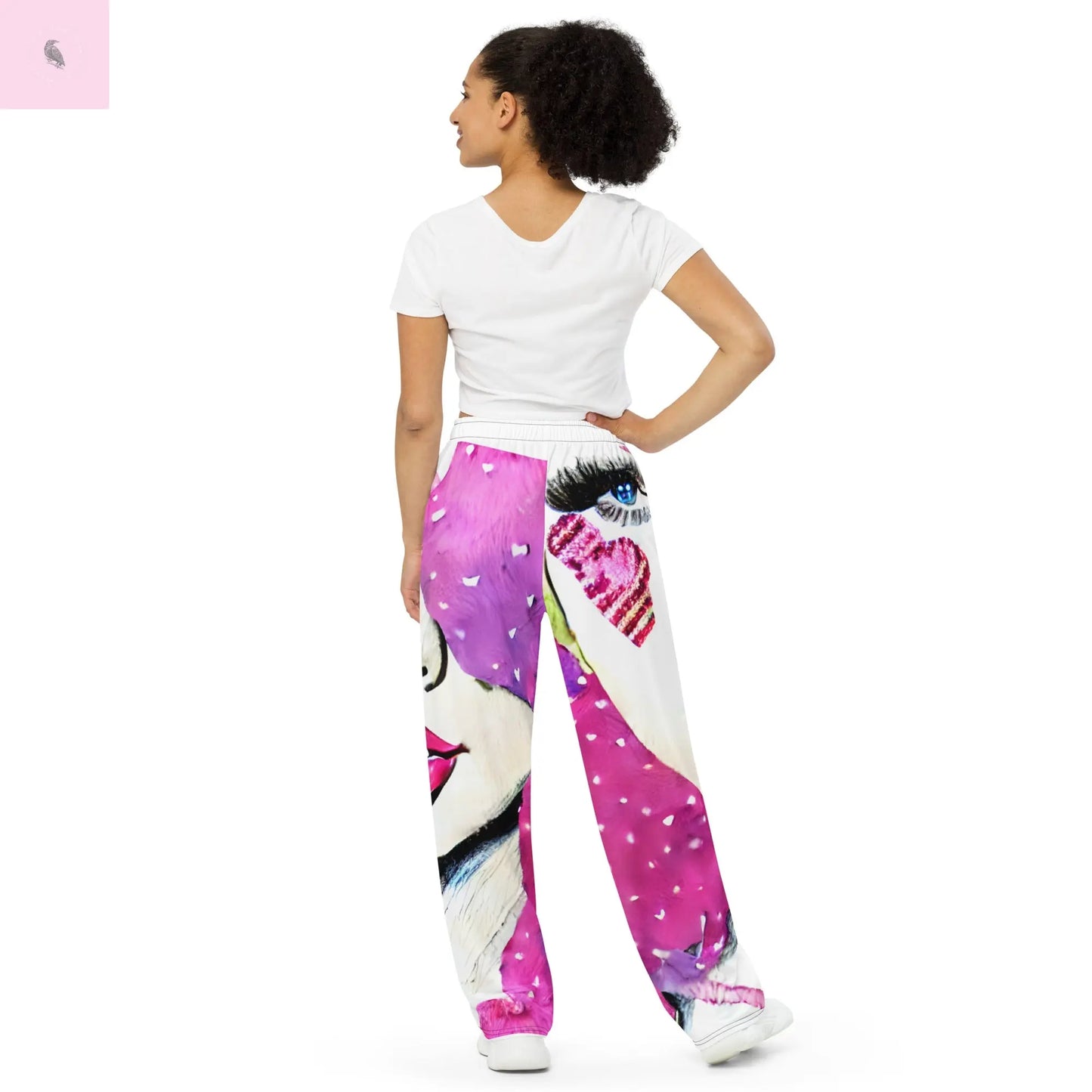 Hand drawn All-over print pop culture unisex wide-leg pants The flirty crow