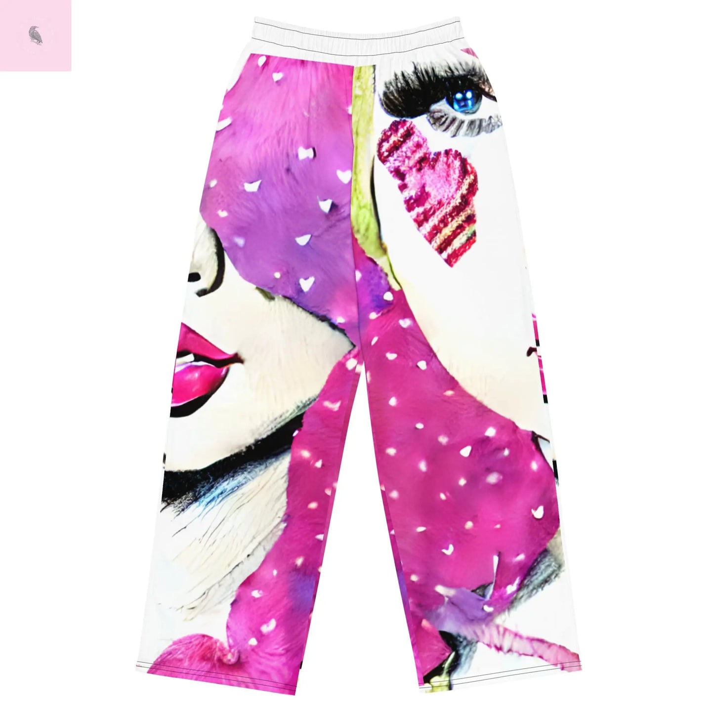 Hand drawn All-over print pop culture unisex wide-leg pants The flirty crow