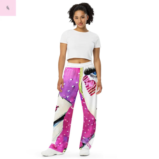 Hand drawn All-over print pop culture unisex wide-leg pants The flirty crow