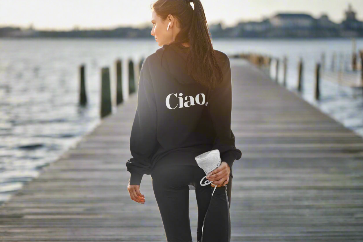 Chic Ciao Hooded Sweatshirt - Unisex Heavy Blend™ - Cozy Casual Wear The flirty crow