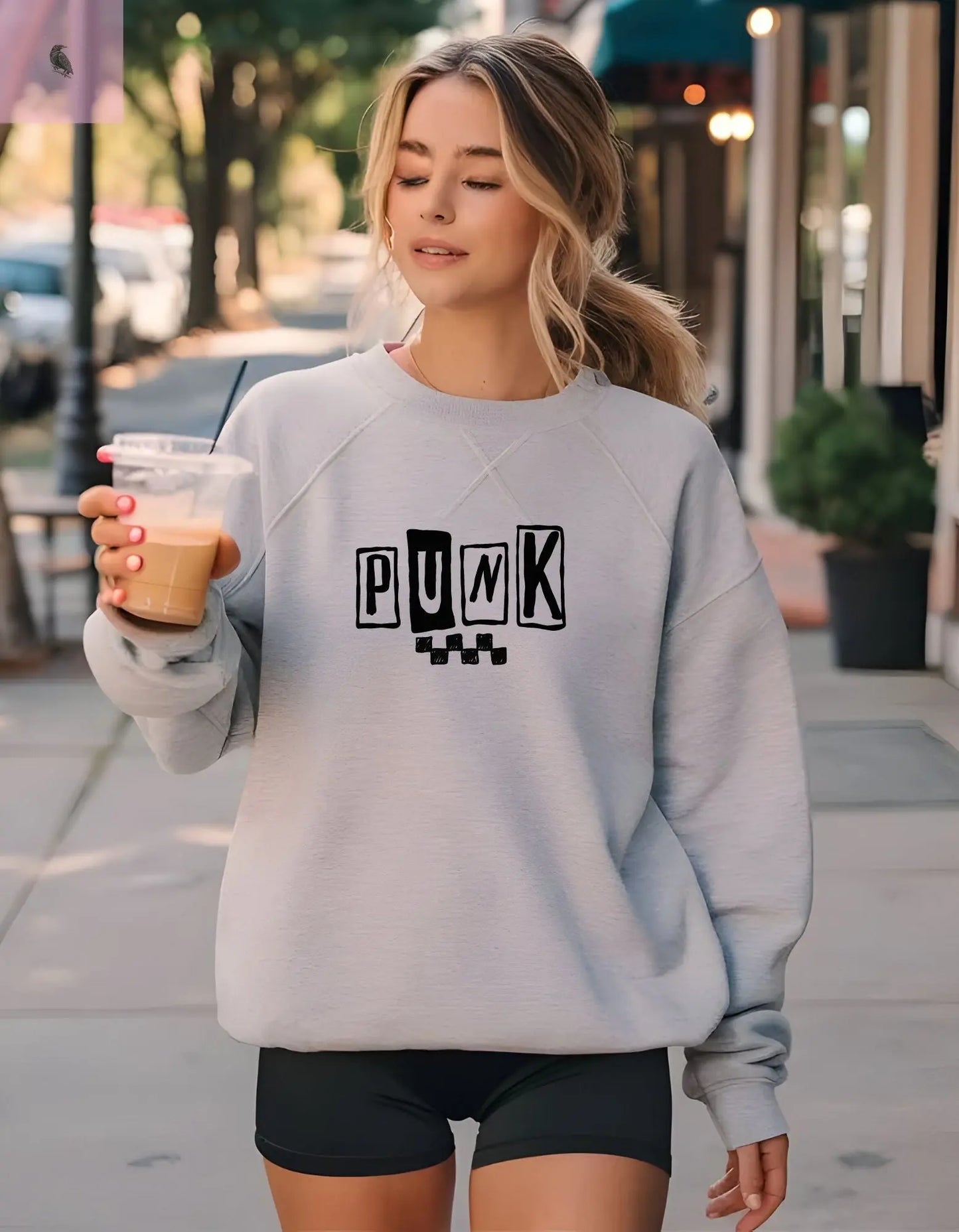 Punk Rock Sweatshirt, Trendy Crewneck unisex Fun Cotton Pullover, Cozy Streetwear Sweater, Soft Quality Grunge Top the flirty crow
